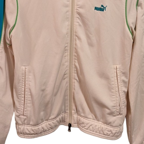 Vintage Zip Up Puma Track Jacket White with Teal/Green Striped Sleeves. Men's M - Picture 5 of 8